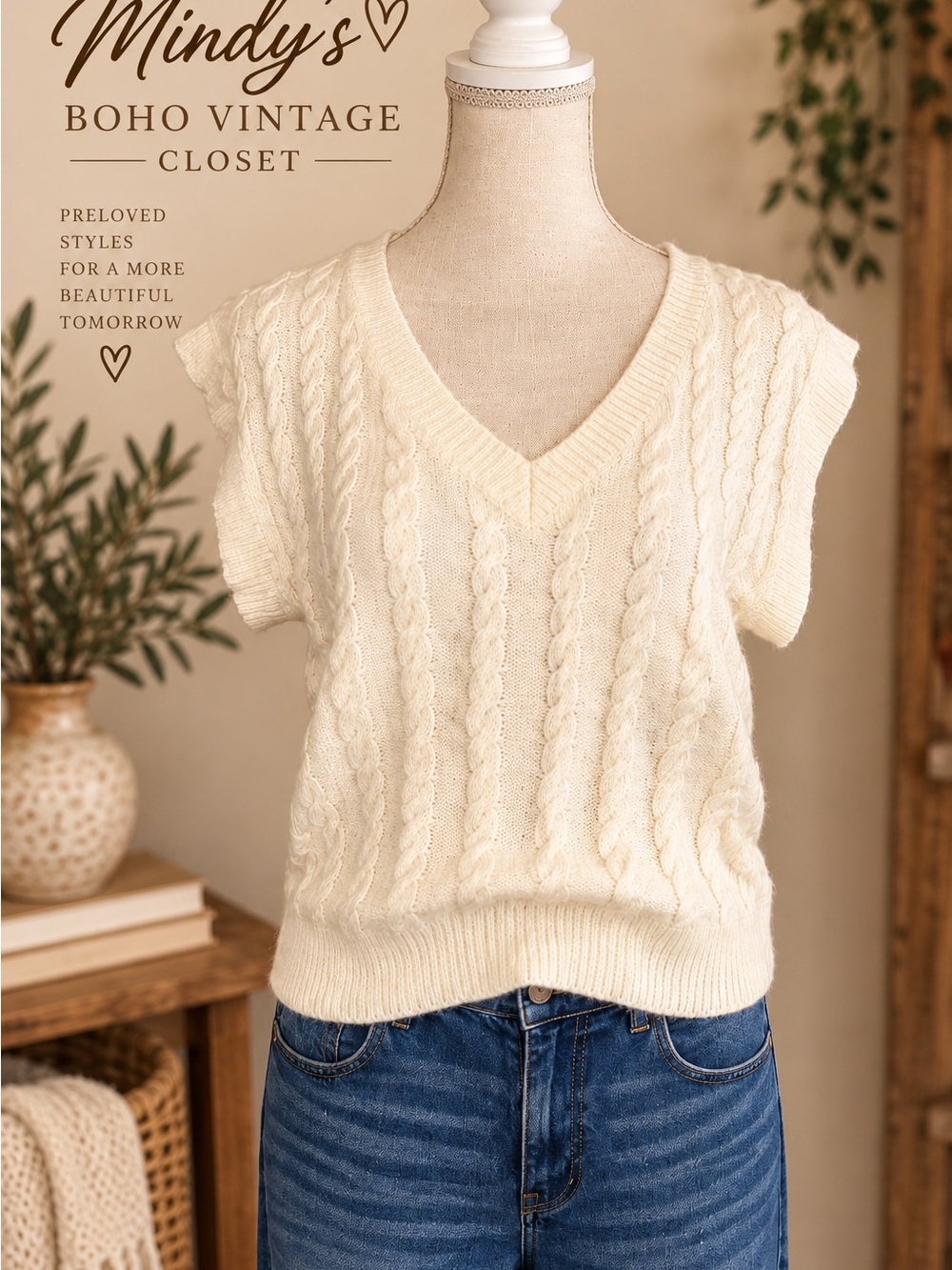 cupcakes & cashmere Cream Cable-Knit V-Neck Sweater Vest